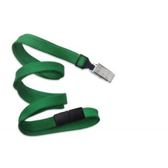 Green 3/8" Flat Braid Breakaway Woven Lanyard with a Slide Adapter and Metal Bulldog Clip PN: 2137-6004